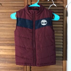 Kids Timberland down vest size 6 maroon and navy